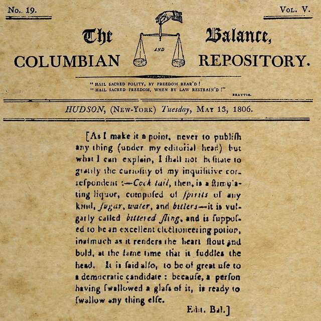 The Balance and Columbian Repository, The first Definition of cocktail